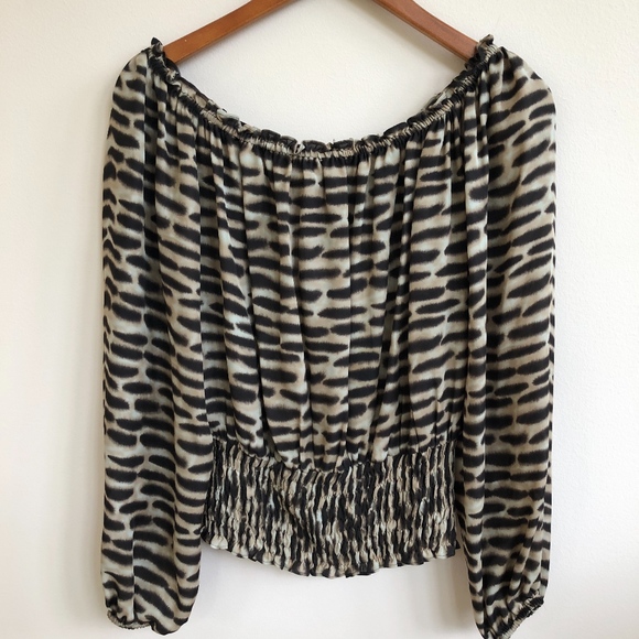 Michael Kors Tops - Michael Kors Silk Leopard Off the Shoulder Top S/P
